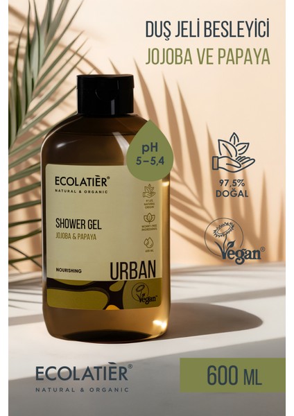 Duş Jeli Jojoba ve Papaya %97,5 Doğal Vücut Şampuanı Vegan 600 ml
