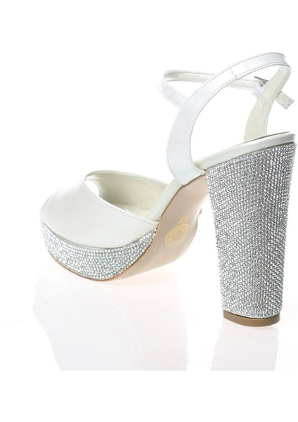 Kadın Beyaz Abiye Ayakkabı Kadın Topuklu Şık Gece Ayakkabısı Zarif Tasarım Yüksek Topuk fırsatları