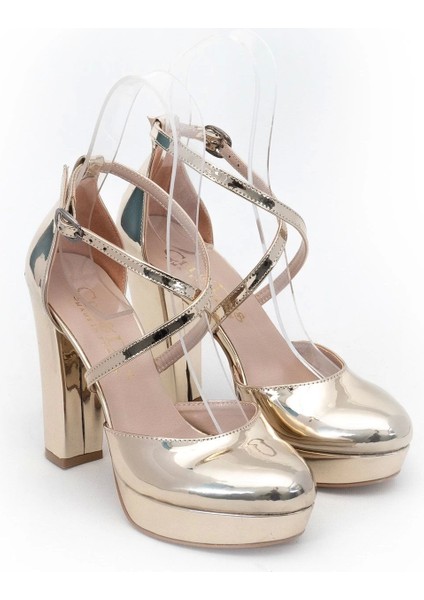 Kadın Moda Şık Gold Ayna Topuklu Zarif Tasarım Yüksek Topuk Düğün Nişan Gece Abiye Ayakkabısı