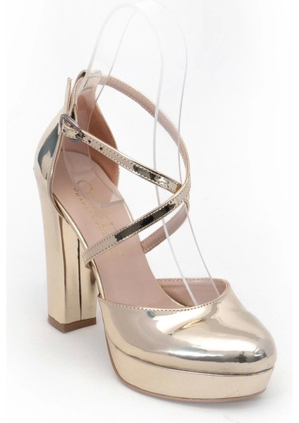 Kadın Moda Şık Gold Ayna Topuklu Zarif Tasarım Yüksek Topuk Düğün Nişan Gece Abiye Ayakkabısı fiyatları