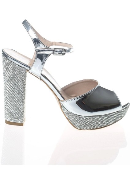 Kadın Gümüş Ayna Ökçe Poli Taş Abiye Ayakkabı Kadın Topuklu Şık Gece Ayakkabısı Zarif Tasarım modelleri