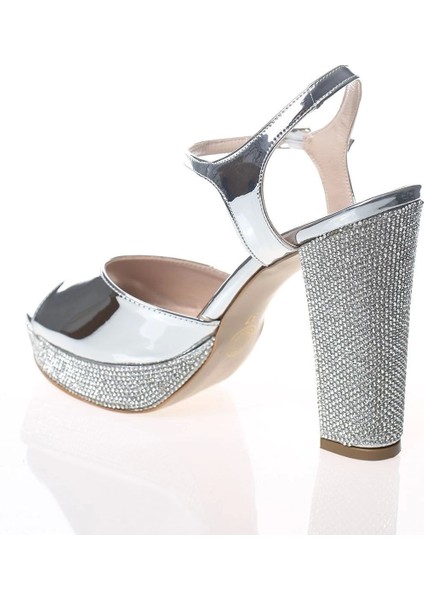 Kadın Gümüş Ayna Ökçe Poli Taş Abiye Ayakkabı Kadın Topuklu Şık Gece Ayakkabısı Zarif Tasarım fırsatları