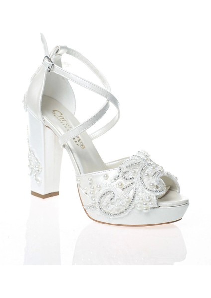 Kadın Moda Şık Sedef Inci Taş Işlemeli Gelin Ayakkabısı Topuklu Düğün Nişan Gece Abiye Ayakkabısı fiyatları