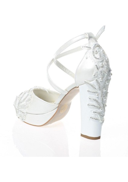 Kadın Moda Şık Sedef Inci Taş Işlemeli Gelin Ayakkabısı Topuklu Düğün Nişan Gece Abiye Ayakkabısı modelleri