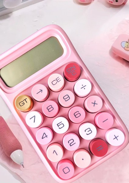 Şeker Gibi Hesaplar - 10 Haneli, Yuvarlak Tuşlu Hesap Makinesi (Pembe)