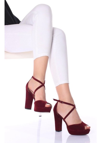 Kadın Moda Şık Yeni Bordo Süet Topuklu Zarif Tasarım Düğün Nişan Gece Abiye Ayakkabısı