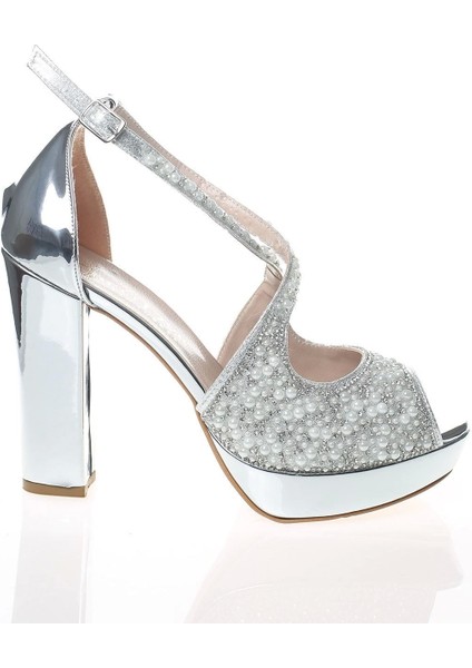 Kadın Gümüş Ayna Yüz İnci Taş Abiye Ayakkabı Kadın Topuklu Şık Gece Ayakkabısı Zarif Tasarım modelleri