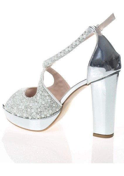 Kadın Gümüş Ayna Yüz İnci Taş Abiye Ayakkabı Kadın Topuklu Şık Gece Ayakkabısı Zarif Tasarım fırsatları