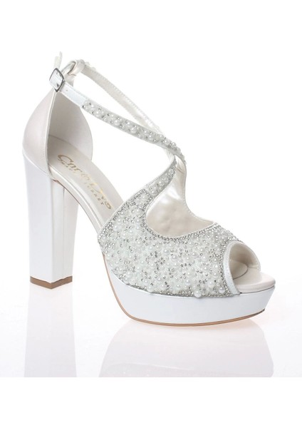 Kadın Gümüş Ayna Yüz İnci Taş Abiye Ayakkabı Kadın Topuklu Şık Gece Ayakkabısı Zarif Tasarım