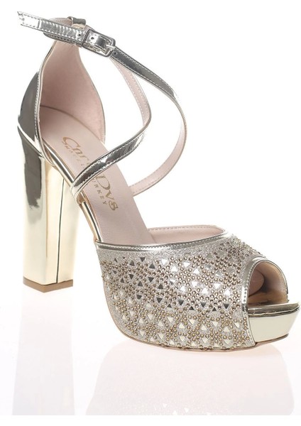 Kadın Moda Şık Gold Ayna Daire Lazer Topuklu Zarif Tasarım Düğün Nişan Gece Abiye Ayakkabısı fiyatları