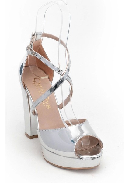 Kadın Moda Şık Gümüş Ayna Topuklu Zarif Tasarım Yüksek Topuk Düğün Nişan Gece Abiye Ayakkabısı fiyatları