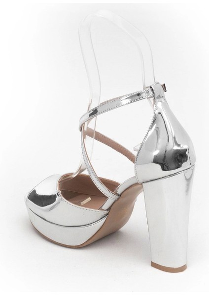 Kadın Moda Şık Gümüş Ayna Topuklu Zarif Tasarım Yüksek Topuk Düğün Nişan Gece Abiye Ayakkabısı modelleri