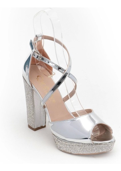 Kadın Moda Şık Gümüş Ayna Taşlı Topuklu Zarif Tasarım Düğün Nişan Gece Abiye Ayakkabısı fiyatları