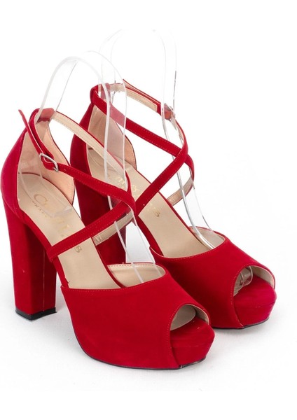 Kadın Moda Şık Kırmızı Süet Topuklu Zarif Tasarım Yüksek Topuk Düğün Nişan Gece Abiye Ayakkabısı