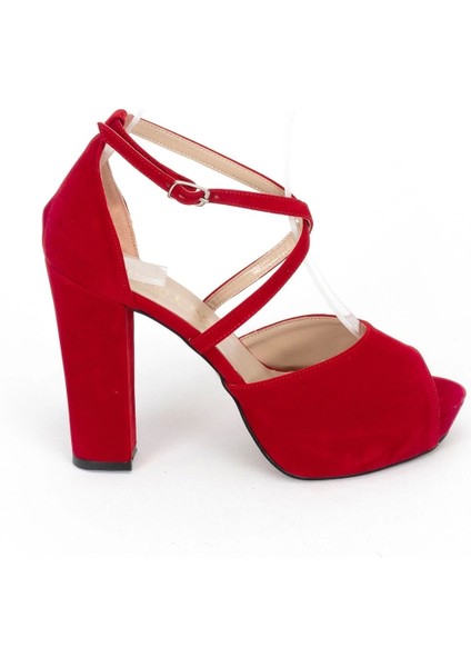 Kadın Moda Şık Kırmızı Süet Topuklu Zarif Tasarım Yüksek Topuk Düğün Nişan Gece Abiye Ayakkabısı fırsatları