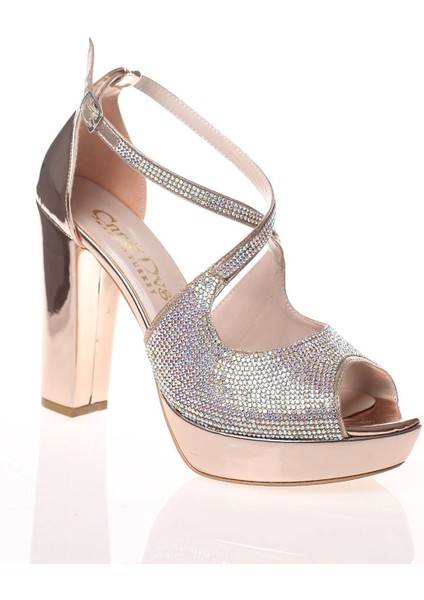 Gümüş Ayna Yüz Taş Kadın Abiye Ayakkabı Kadın Topuklu Şık Gece Ayakkabısı Zarif Tasarım