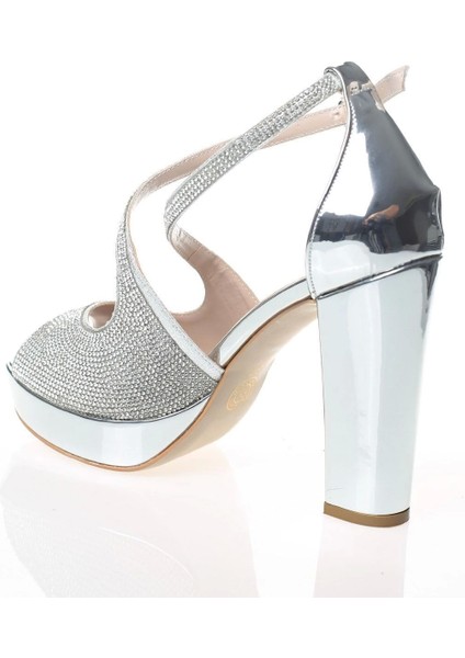 Gümüş Ayna Yüz Taş Kadın Abiye Ayakkabı Kadın Topuklu Şık Gece Ayakkabısı Zarif Tasarım fırsatları