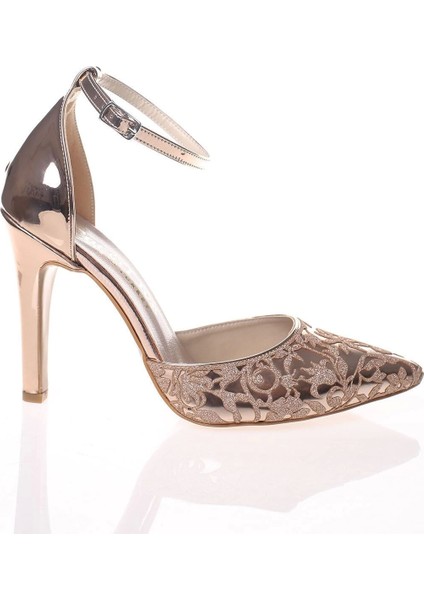 Kadın Gold Ayna Desenli Lazer Kesim Stiletto Klasik Ayakkabı Kadın Topuklu Abiye Ayakkabı Şık