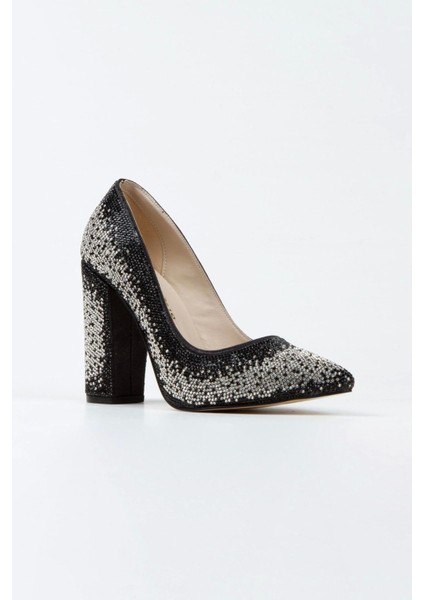 Gümüş Sultan Çift Renktaşlı Klasik Sivri Kalın Topuklu Kadın Abiye Ayakkabı Kadın Topuklu Şık