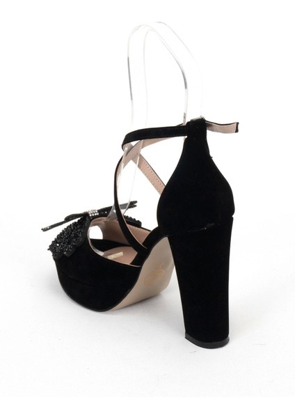 Kadın Moda Şık Siyah Süet Taşlı Topuklu Zarif Tasarım Düğün Nişan Gece Abiye Ayakkabısı modelleri