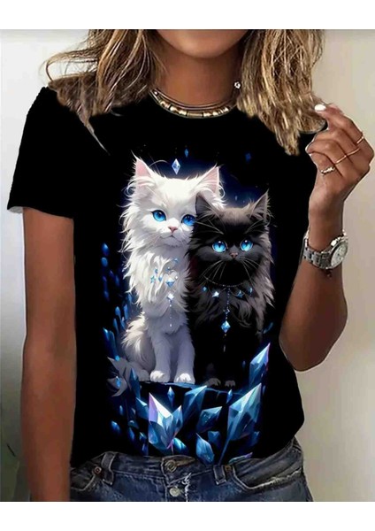 Kediler Baskılı Özel Tasarım Oversize Tshirt