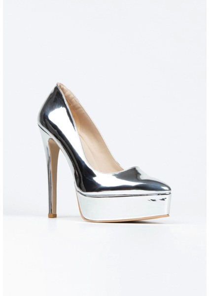 Gümüş Ayna Klasik Sivri Ince Topuklu Sivri Platformlu Kadın Abiye Ayakkabı Kadın Topuklu Şık