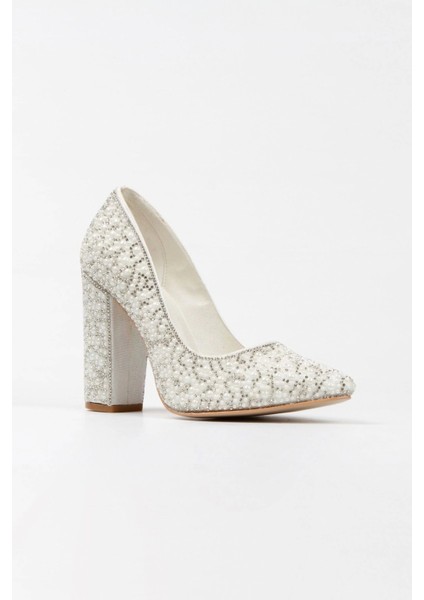 Rose Sultan İnci Taşlı Klasik Sivri Kalın Topuklu Kadın Abiye Ayakkabı Kadın Topuklu Şık