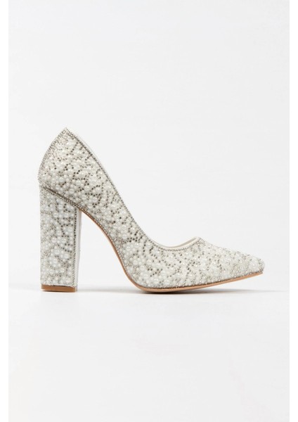 Rose Sultan İnci Taşlı Klasik Sivri Kalın Topuklu Kadın Abiye Ayakkabı Kadın Topuklu Şık modelleri