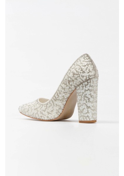 Rose Sultan İnci Taşlı Klasik Sivri Kalın Topuklu Kadın Abiye Ayakkabı Kadın Topuklu Şık fırsatları