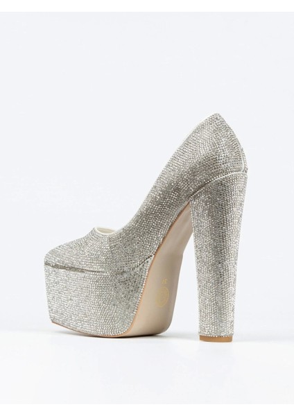 Gold Full Taşlı Klasik Sivri Kalın Topuklu Sivri Platformlu Kadın Abiye Ayakkabı Kadın Topuklu Şık fırsatları