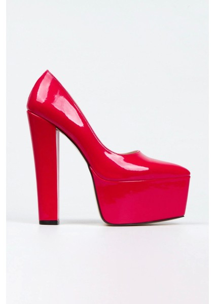 Fuşya Rugan Klasik Sivri Kalın Topuklu Sivri Platformlu Kadın Abiye Ayakkabı Kadın Topuklu Şık modelleri
