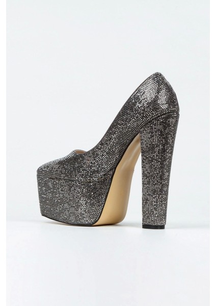 Gold Full Taşlı Klasik Sivri Kalın Topuklu Sivri Platformlu Kadın Abiye Ayakkabı Kadın Topuklu Şık fırsatları