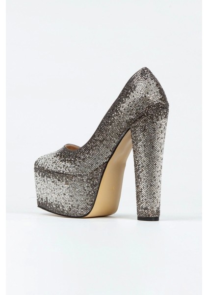 Gümüş Sultan Çift Renktaşlı Klasik Sivri Kalın Topuklu Sivri Kadın Abiye Ayakkabı Kadın Topuklu Şık fırsatları