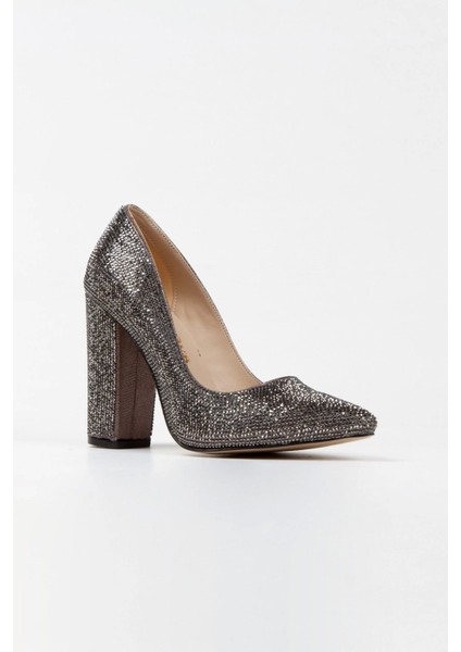 Gold Sultan Taşlı Klasik Sivri Kalın Topuklu Kadın Abiye Ayakkabı Kadın Topuklu Şık Gece Ayakkabısı