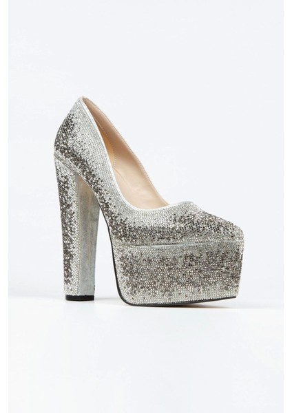 Gümüş Sultan Çift Renktaşlı Klasik Sivri Kalın Topuklu Sivri Kadın Abiye Ayakkabı Kadın Topuklu Şık