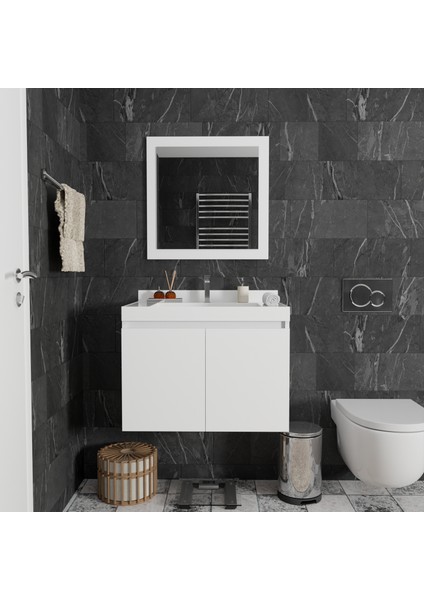 Lyra 70 cm Lavabolu Banyo Dolabı (Alt Dolap + Ayna)
