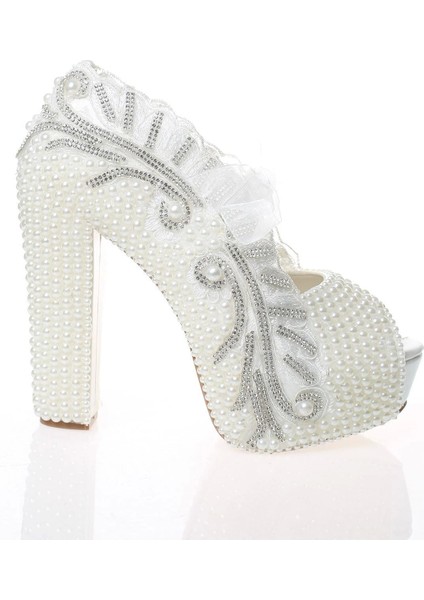 Kadın Beyaz Sedef İnci Taş İşlemeli Gelin Ayakkabı Kadın Topuklu Abiye Ayakkabı Şık Gece Ayakkabısı modelleri
