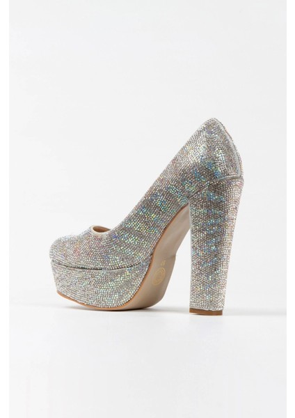 Sedef Sultan Çift Renk Taşlı Klasik Topuklu Platformlu Kadın Abiye Ayakkabı Kadın Topuklu Şık fırsatları