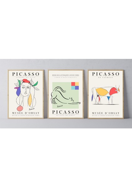 Pablo Picasso 3'lü Çerçevesiz Poster Duvar Tablosu (Exhibition Se