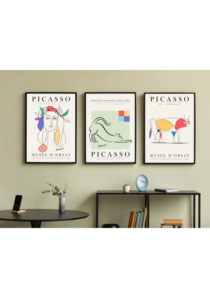 Pablo Picasso 3'lü Çerçevesiz Poster Duvar Tablosu (Exhibition Se