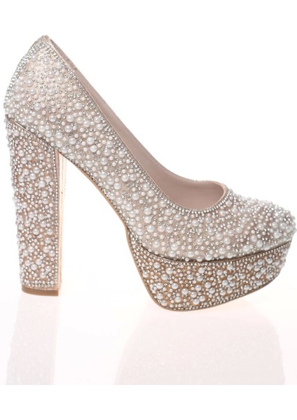 Kadın Gold Sultan Full İnci Taş Abiye Ayakkabı Kadın Topuklu Şık Gece Ayakkabısı Zarif Tasarım modelleri