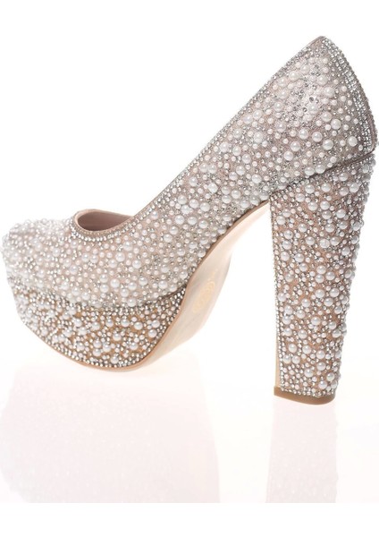 Kadın Gold Sultan Full İnci Taş Abiye Ayakkabı Kadın Topuklu Şık Gece Ayakkabısı Zarif Tasarım fırsatları