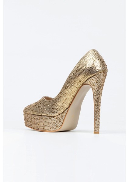 Kadın Moda Gold Sultan Taşlı Klasik Sivri Ince Topuklu Platformlu Düğün Nişan Gece Abiye Ayakkabısı modelleri