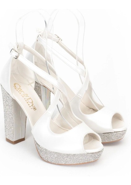 Kadın Moda Şık Sedef Cilt Taşlı Topuklu Zarif Tasarım Düğün Nişan Gece Abiye Ayakkabısı