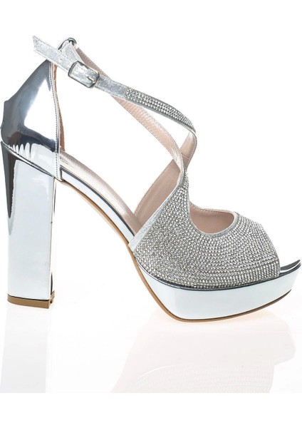 Kadın Moda Şık Gümüş Ayna Yüz Taş Topuklu Zarif Tasarım Düğün Nişan Gece Abiye Ayakkabısı fırsatları