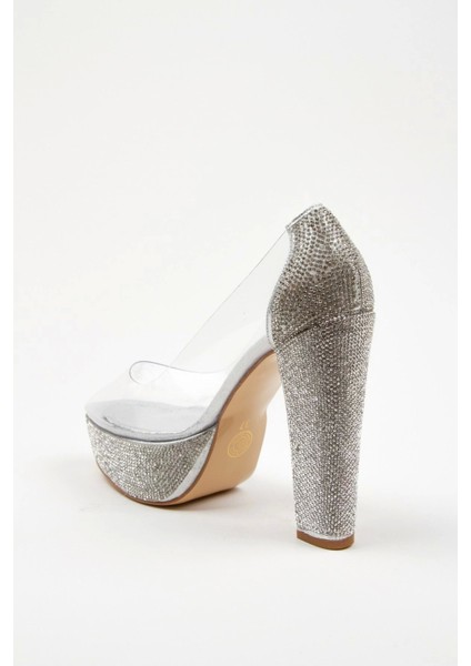 Rose Şeffaf Platformlu Ökçe Poli Taş Topuklu Kadın Abiye Ayakkabı Kadın Topuklu Şık Gece Ayakkabısı fırsatları