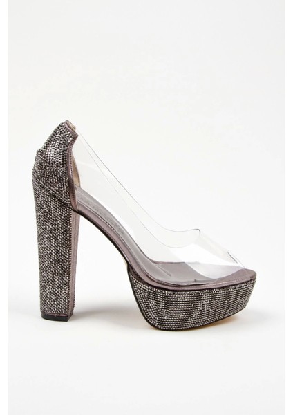 Rose Şeffaf Platformlu Ökçe Poli Taş Topuklu Kadın Abiye Ayakkabı Kadın Topuklu Şık Gece Ayakkabısı