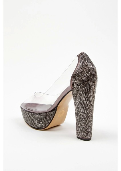 Rose Şeffaf Platformlu Ökçe Poli Taş Topuklu Kadın Abiye Ayakkabı Kadın Topuklu Şık Gece Ayakkabısı fırsatları