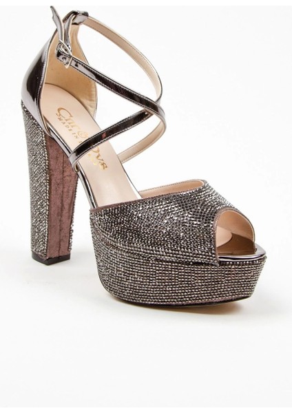 Gold Ayna Full Taş Topuklu Kadın Abiye Ayakkabı Kadın Topuklu Şık Gece Ayakkabısı Yüksek Topuk