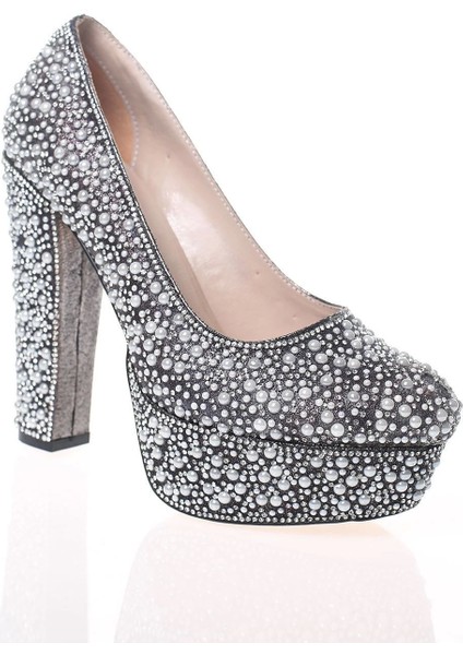 Kadın Gold Sultan Full İnci Taş Abiye Ayakkabı Kadın Topuklu Şık Gece Ayakkabısı Zarif Tasarım